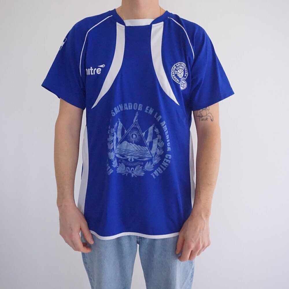Vintage Federation El Salvador Blue White Soccer Football Jersey Large